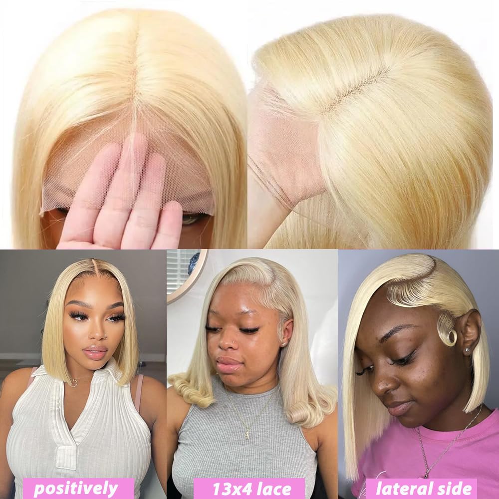 12 Inch 613 Blonde Bob Wig Human Hair 180 Density Straight Lace Front Wigs Human Hair Pre Plucked 613 Lace Front Wig Human Hair Short Blonde Wig 13x4 HD Lace Frontal Short Bob Wigs for Black Women - Image 3