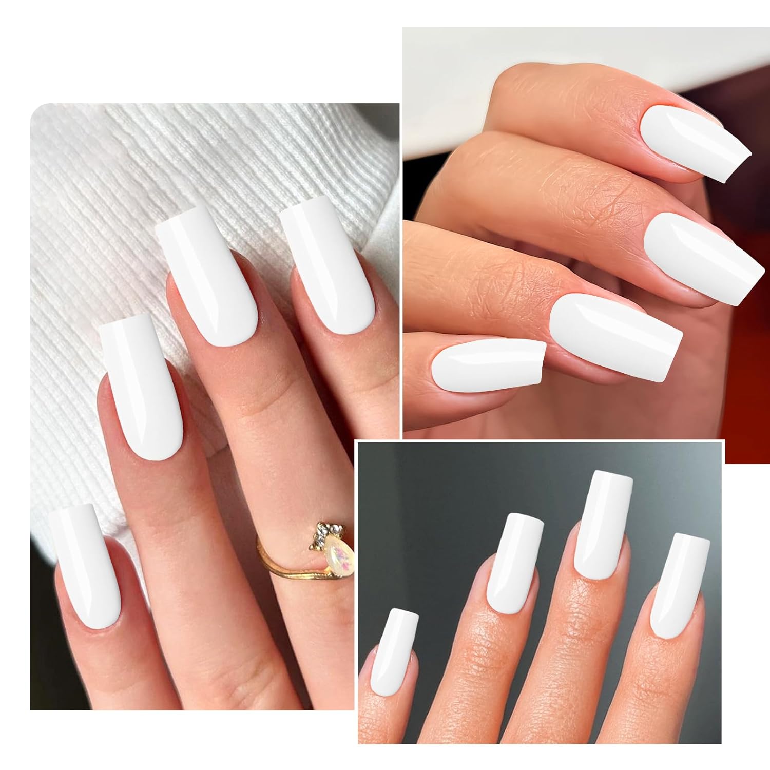 120PC White Square Press on Nails Medium Long Fake Nails Press ons with Glue Nail Adhesive Tabs, 12 Sizes Acrylic Nails Press on Nails Square White Stick Nails Tips Artificial Fingernails - Image 4