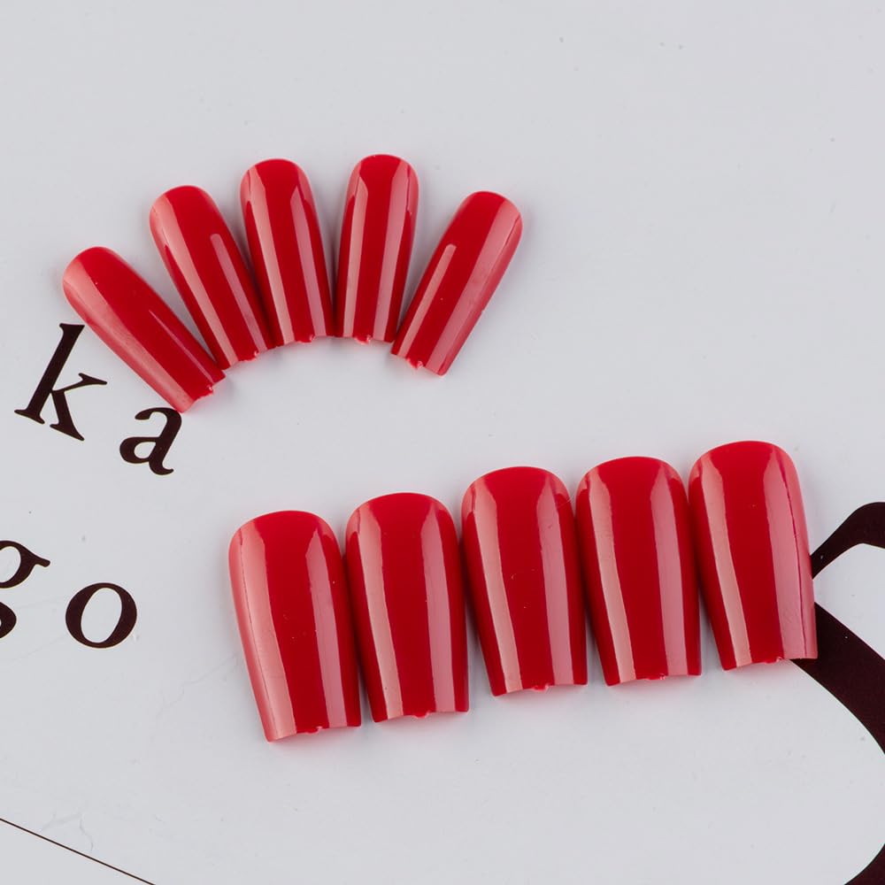 120Pcs Red Press on Nails Medium Square Glue on Nails, Glossy Solid Color Fake Nails Full Cover Acrylic Nails Press on for Women Girls Artificial Fingernails - Image 6