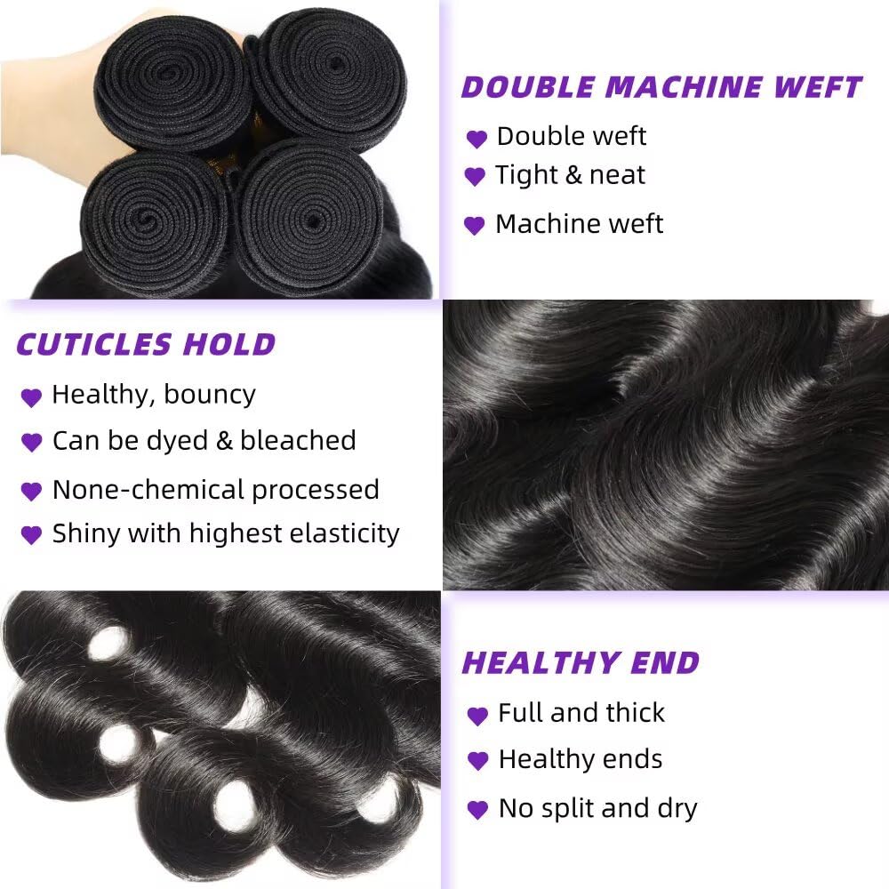 12A Human Hair Bundles 20 22 24 26 Inch Body Wave Bundles Human Hair 100% Unprocessed Brazilian Virgin Weave 4 Bundle for Women Natural Black Wavy Human Hair Extensions - Image 3