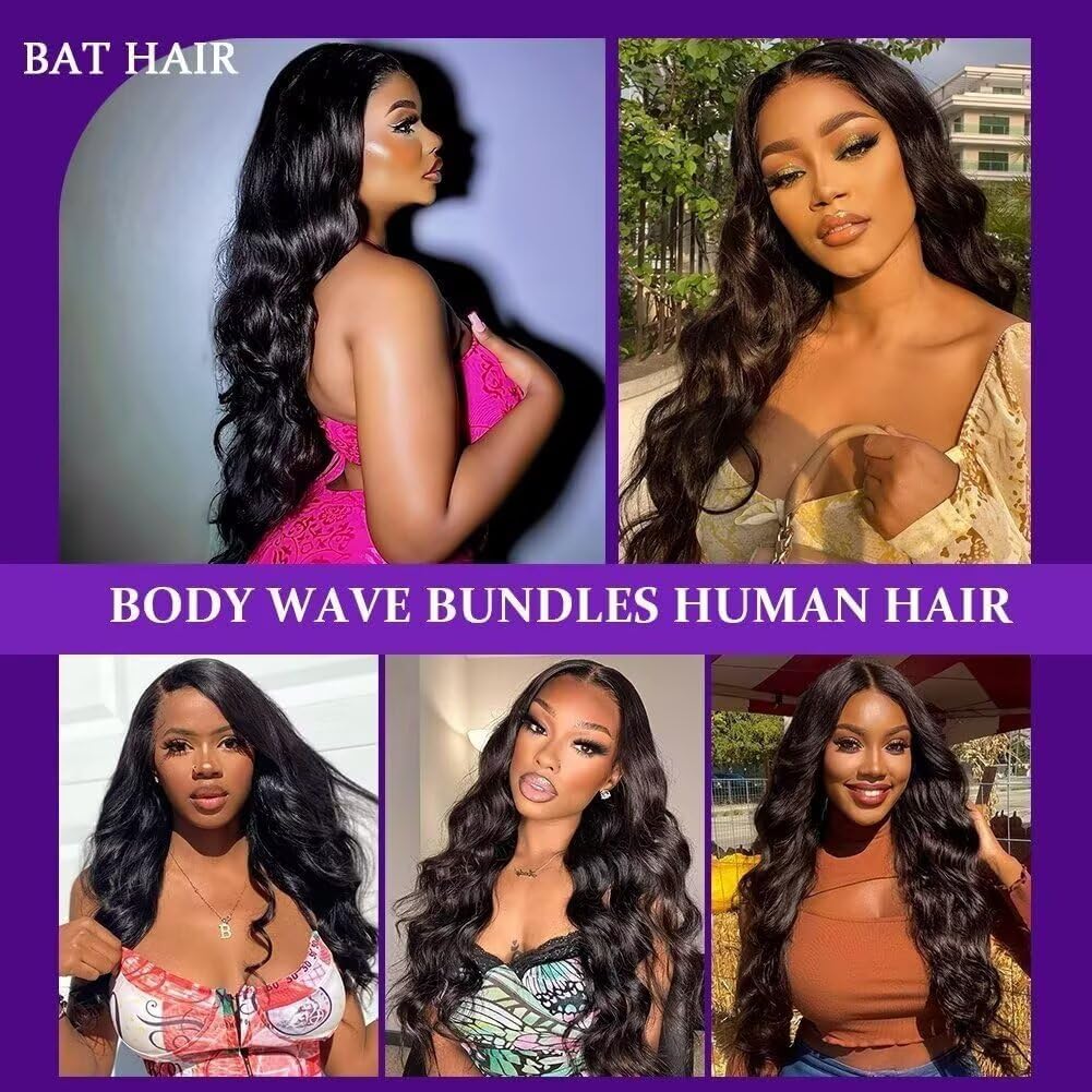 12A Human Hair Bundles 20 22 24 26 Inch Body Wave Bundles Human Hair 100% Unprocessed Brazilian Virgin Weave 4 Bundle for Women Natural Black Wavy Human Hair Extensions - Image 6