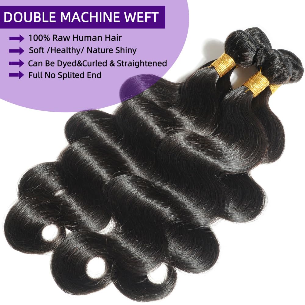 12A Human Hair Bundles 20 22 24 26 Inch Body Wave Bundles Human Hair 100% Unprocessed Brazilian Virgin Weave 4 Bundle for Women Natural Black Wavy Human Hair Extensions - Image 4