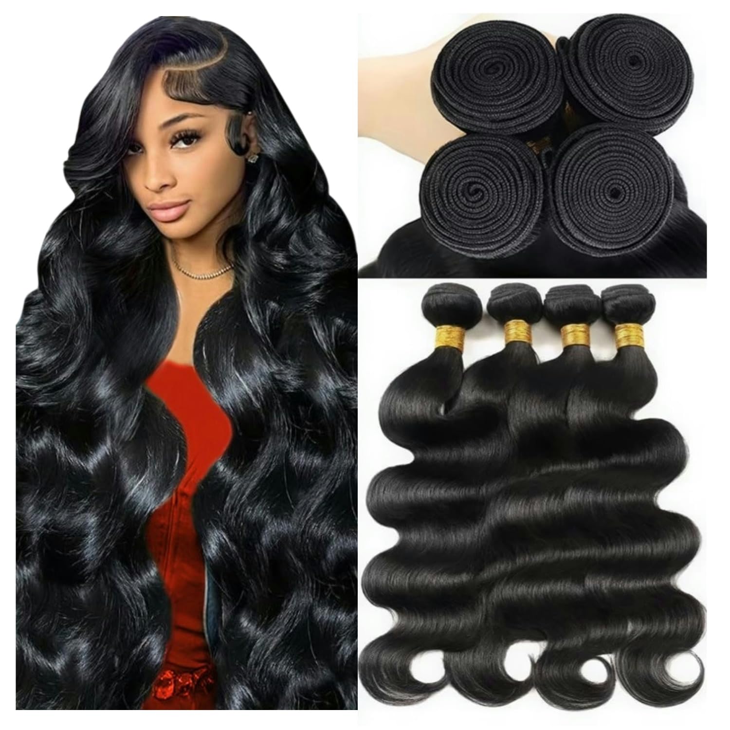 12A Human Hair Bundles 20 22 24 26 Inch Body Wave Bundles Human Hair 100% Unprocessed Brazilian Virgin Weave 4 Bundle for Women Natural Black Wavy Human Hair Extensions