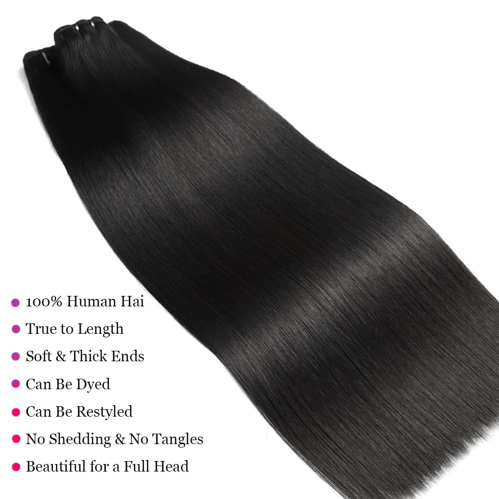 12A Human Hair Bundles 20 22 24 Inch Straight Human Hair 100% Unprocessed Brazilian Hair 3 Bundles Quick Weave Natural Black - Image 3