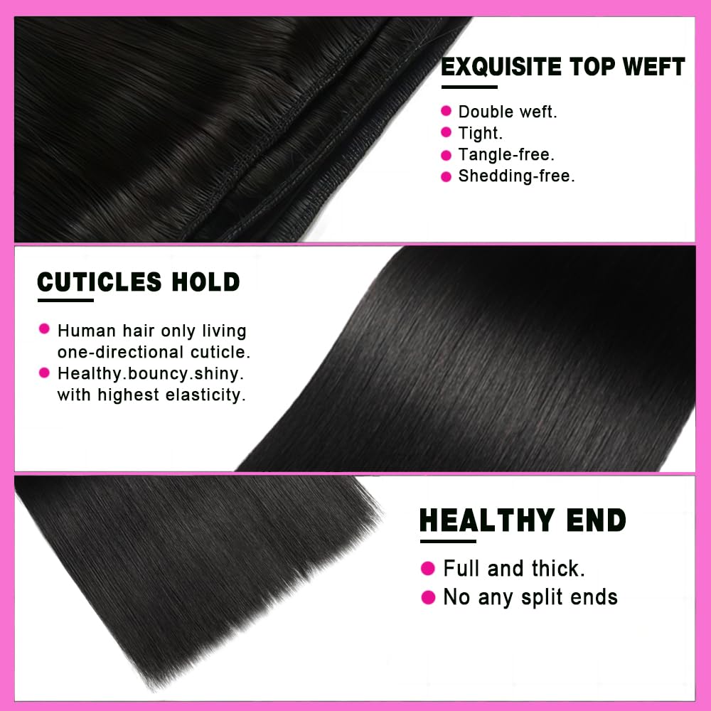 12A Human Hair Bundles 20 22 24 Inch Straight Human Hair 100% Unprocessed Brazilian Hair 3 Bundles Quick Weave Natural Black - Image 2