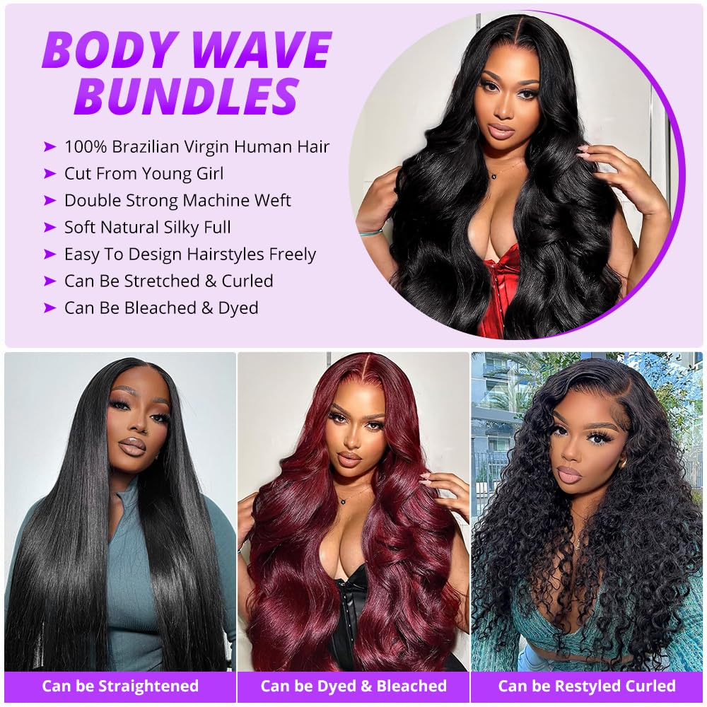 12A Human Hair Bundles 24 Inch Body Wave Bundles Human Hair 100% Unprocessed Brazilian Virgin Weave 1 Bundle for Women Natural Black Wavy Human Hair Extensions - Image 2