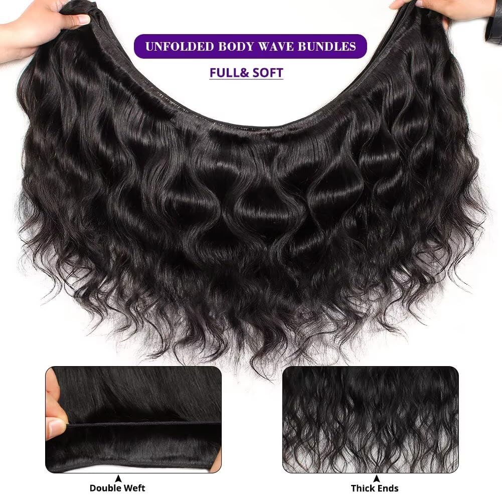 12A Human Hair Bundles 24 Inch Body Wave Bundles Human Hair 100% Unprocessed Brazilian Virgin Weave 1 Bundle for Women Natural Black Wavy Human Hair Extensions - Image 5
