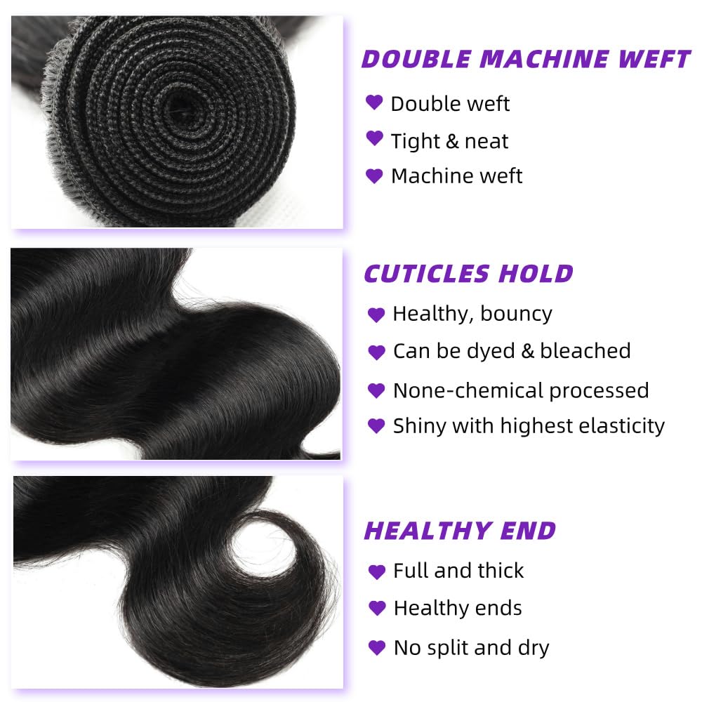 12A Human Hair Bundles 24 Inch Body Wave Bundles Human Hair 100% Unprocessed Brazilian Virgin Weave 1 Bundle for Women Natural Black Wavy Human Hair Extensions - Image 3