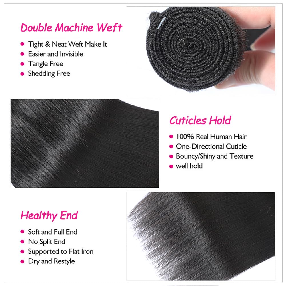 12A Straight Bundles with Frontal Human Hair 20 22 24+18 Inch Brazilian Human Hair Bundles with Frontal 100% Unprocessed Virgin Weave Hair with 13x4 HD Lace Closure - Image 3