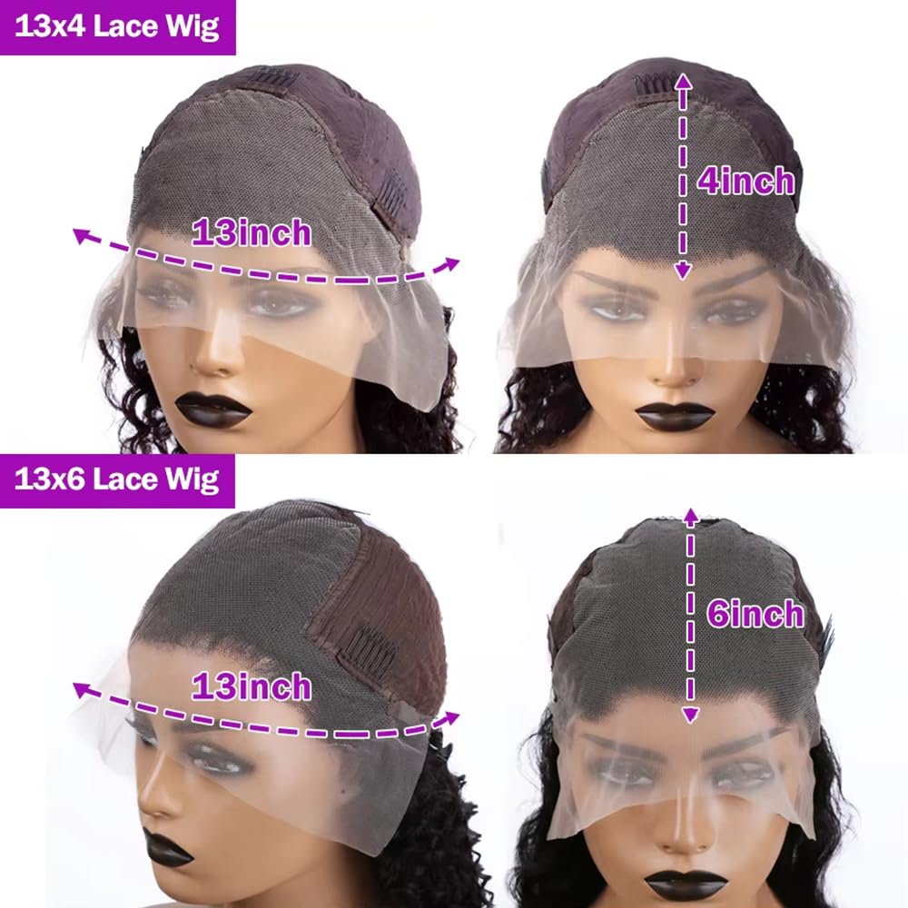 13x6 Deep Wave Lace Front Wigs - Human Hair Glueless Wigs - 200% Density HD Lace Front Wigs - Pre Plucked with Baby Hair - Wet and Wavy - Natural Black (30 Inch) - Image 5