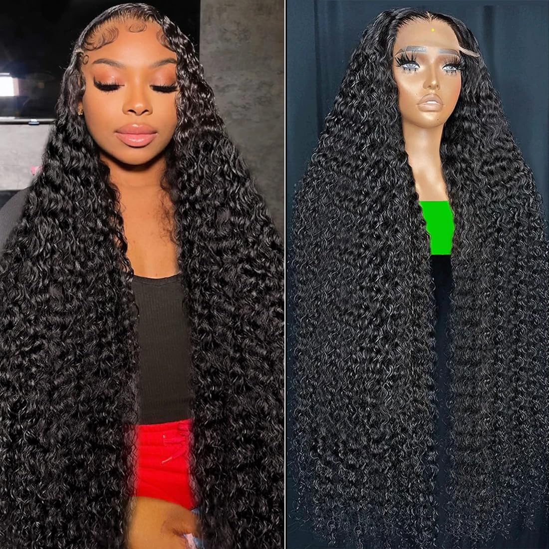 13x6 Deep Wave Lace Front Wigs Human Hair Wigs for Women 180% Density HD Transparent Deep Curly Lace Frontal Wigs Human Hair Pre Plucked with Baby Hair Natural Color (30 Inch)
