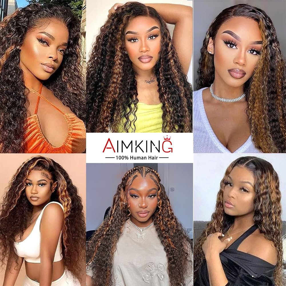 13x6 Highlight Ombre Lace Front Wig Human Hair Wigs For Women 180% Density 1B/30 HD Deep Wave Lace Frontal Wigs Curly Highlight Brown Wig Human Hair Pre Plucked With Baby Hair Colored (28 Inch) - Image 6