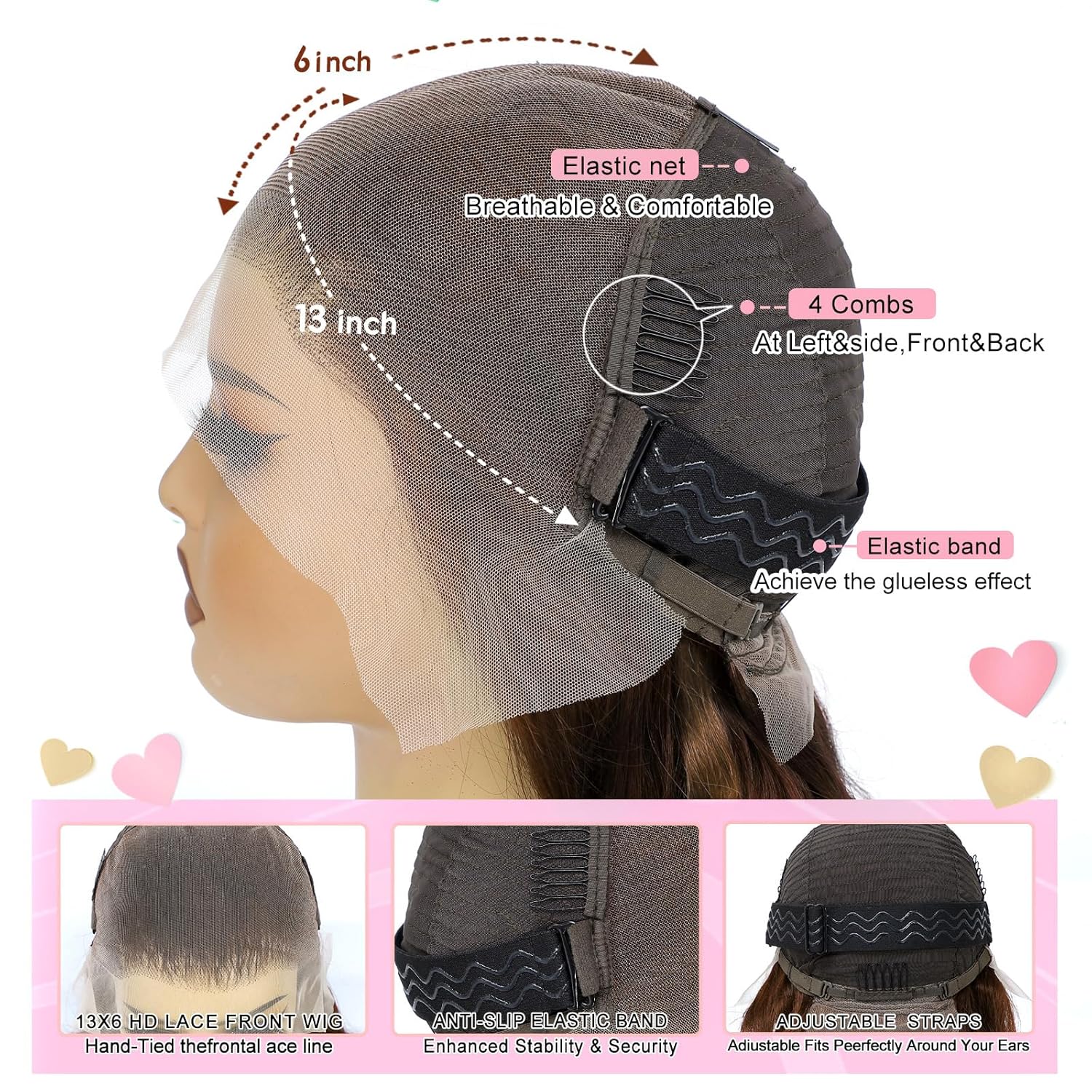 13x6 Highlight Ombre Lace Front Wig Human Hair Wigs For Women 180% Density 1B/30 HD Deep Wave Lace Frontal Wigs Curly Highlight Brown Wig Human Hair Pre Plucked With Baby Hair Colored (28 Inch) - Image 3