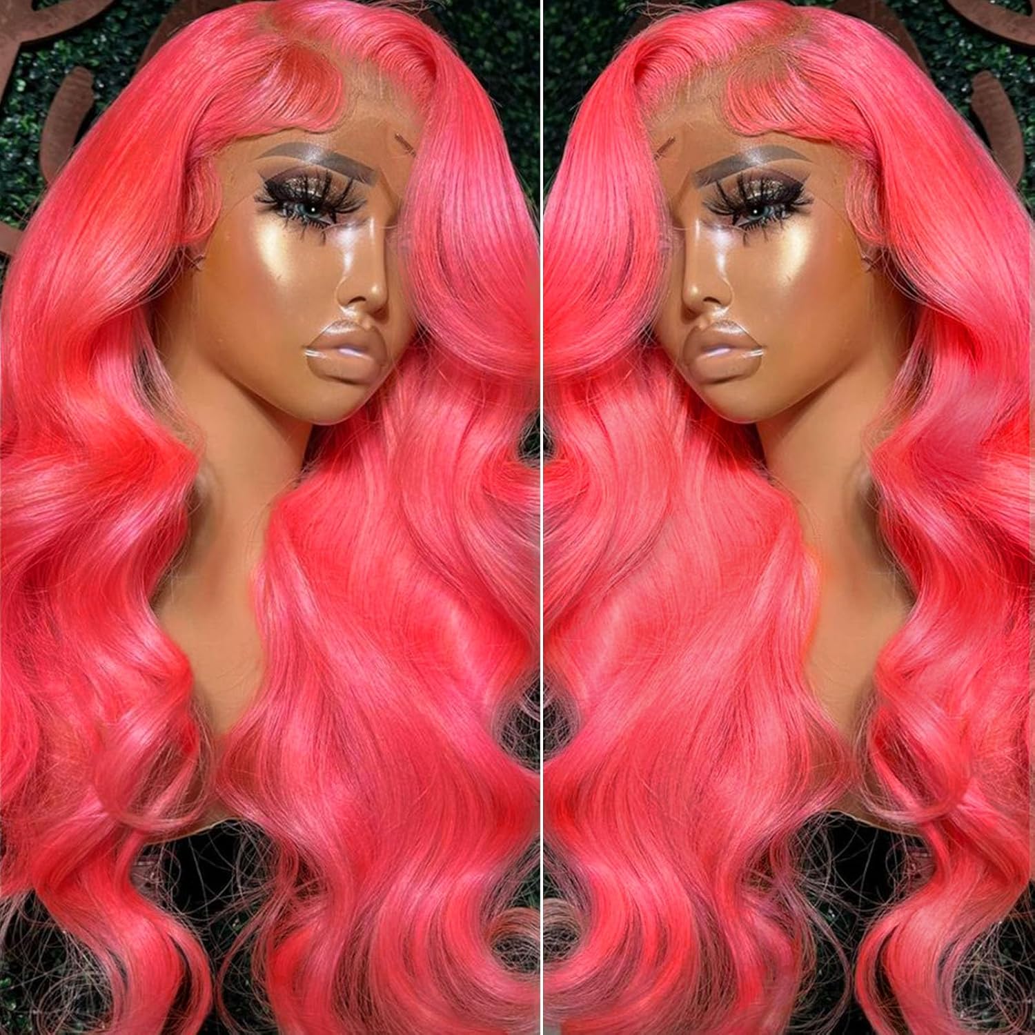 13x6 Hot Pink Lace Front Wigs Human Hair Wigs for Women 200% Density Hot Pink Lace Frontal Wig Body Wave with Natural Hairline Colored Pre Plucked Glueless 20 Inch - Image 2