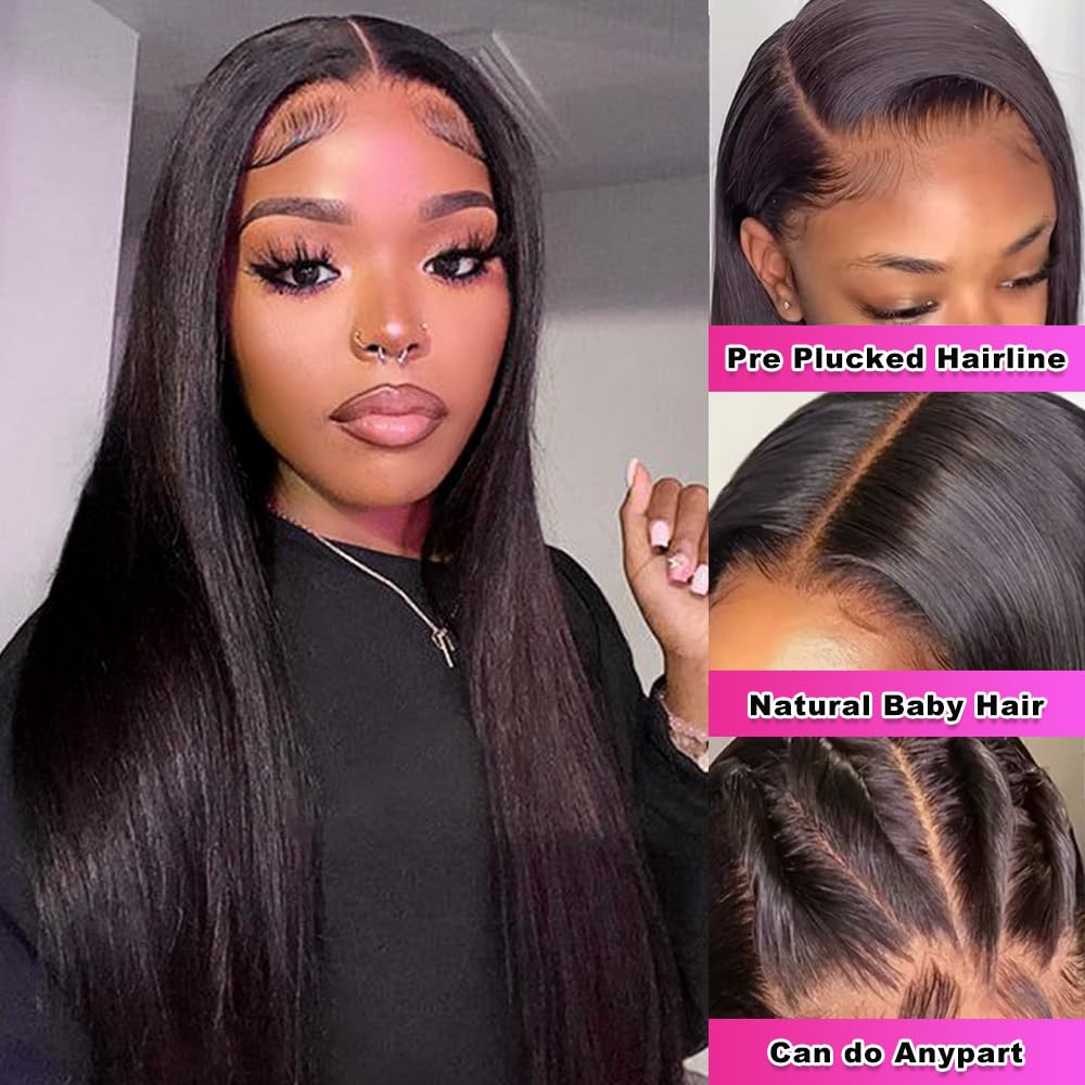 13x6 Straight Lace Front Wigs Human Hair 200% Density Straight Wigs Human Hair For Women HD Transparent Lace Straight Wigs Pre Plucked 24 Inch - Image 3