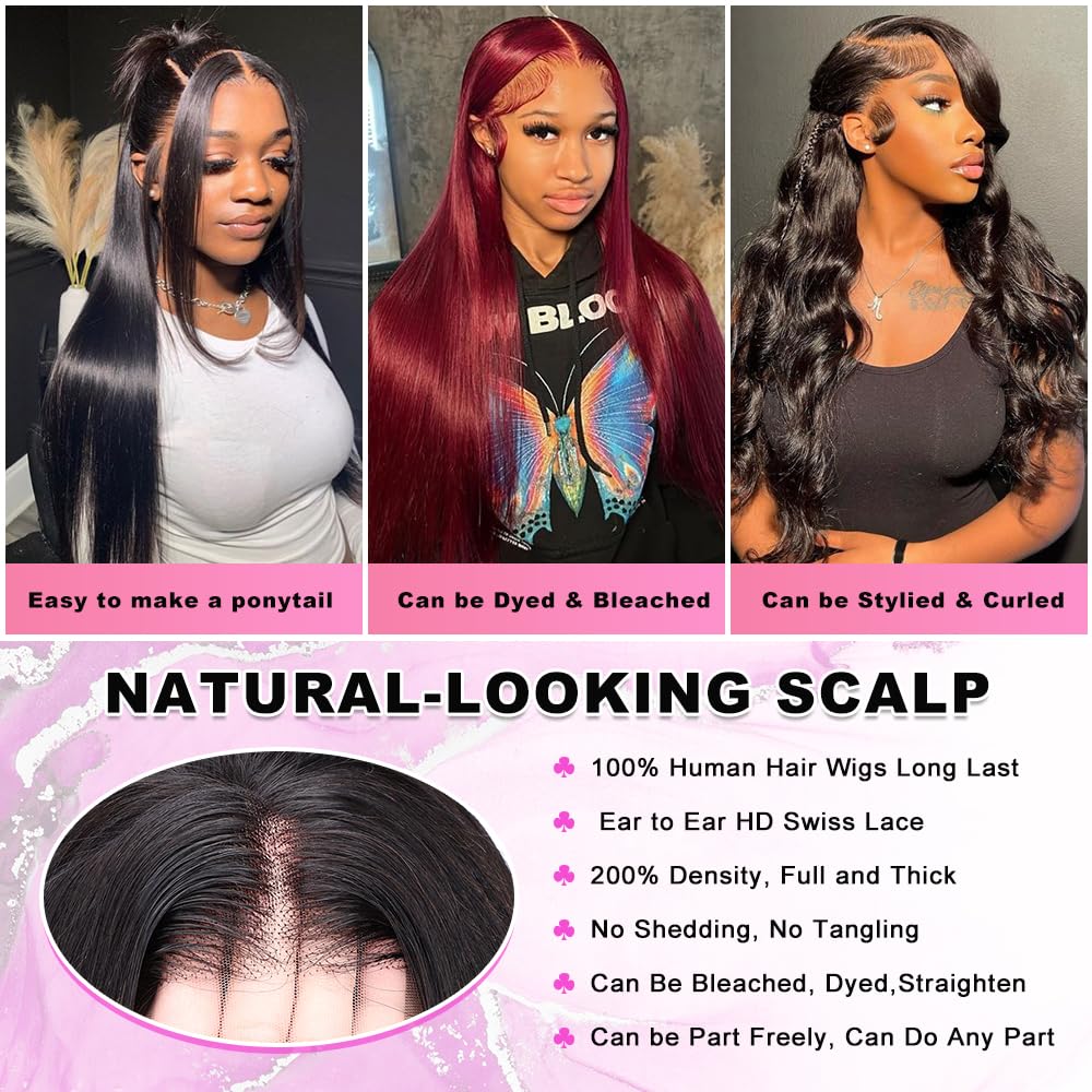 13x6 Straight Lace Front Wigs Human Hair 200% Density Straight Wigs Human Hair For Women HD Transparent Lace Straight Wigs Pre Plucked 24 Inch - Image 5