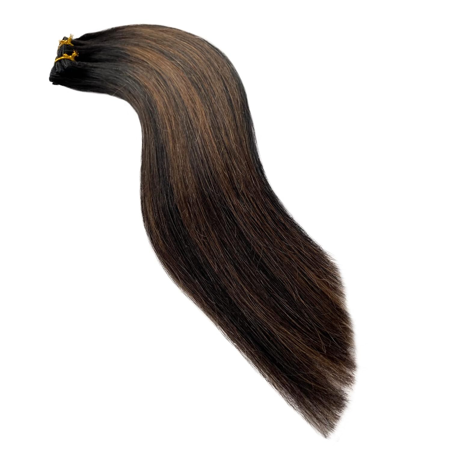 14 Inch 70g 5pc Balayage Black Brown Remy Human Hair Clip In Extensions Double Weft - Image 5