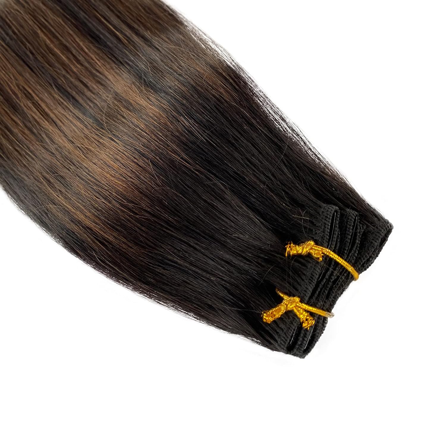 14 Inch 70g 5pc Balayage Black Brown Remy Human Hair Clip In Extensions Double Weft - Image 6