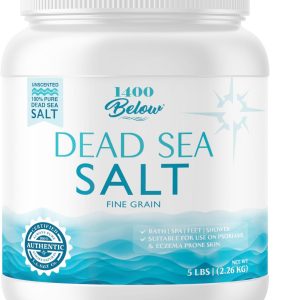 1400 Below 5 Lbs Jar Dead Sea Salt, Fine Grain - Foot and Spa Bath Soak, Exfoliating Body Scrub, 100% Pure and Mineral-Rich, Highest Mineral Content – Natural Muscle Tension Relief