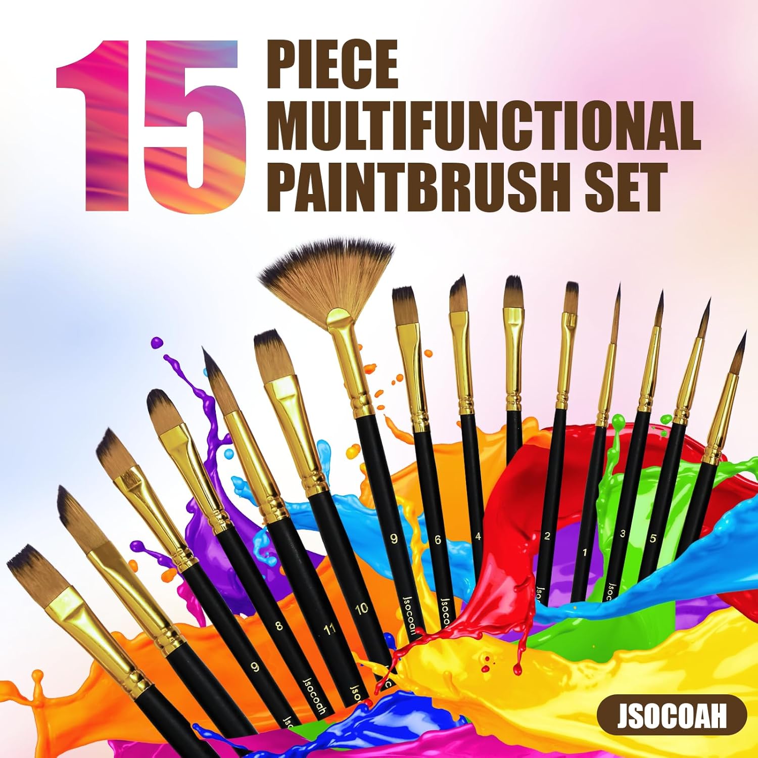 15-Piece Paint Brush Set, Professional Artist Paint Brushes for Kids and Adults - Perfect for Canvas, Fabric, Watercolor, Oil or Acrylic Painting - Ideal for Beginners & Professionals - Image 5