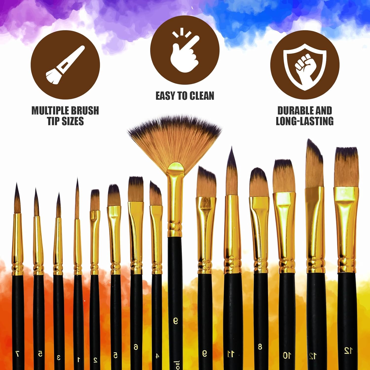 15-Piece Paint Brush Set, Professional Artist Paint Brushes for Kids and Adults - Perfect for Canvas, Fabric, Watercolor, Oil or Acrylic Painting - Ideal for Beginners & Professionals - Image 3