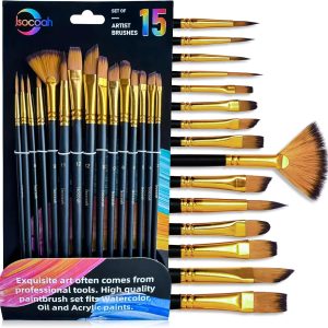 15-Piece Paint Brush Set, Professional Artist Paint Brushes for Kids and Adults - Perfect for Canvas, Fabric, Watercolor, Oil or Acrylic Painting - Ideal for Beginners & Professionals