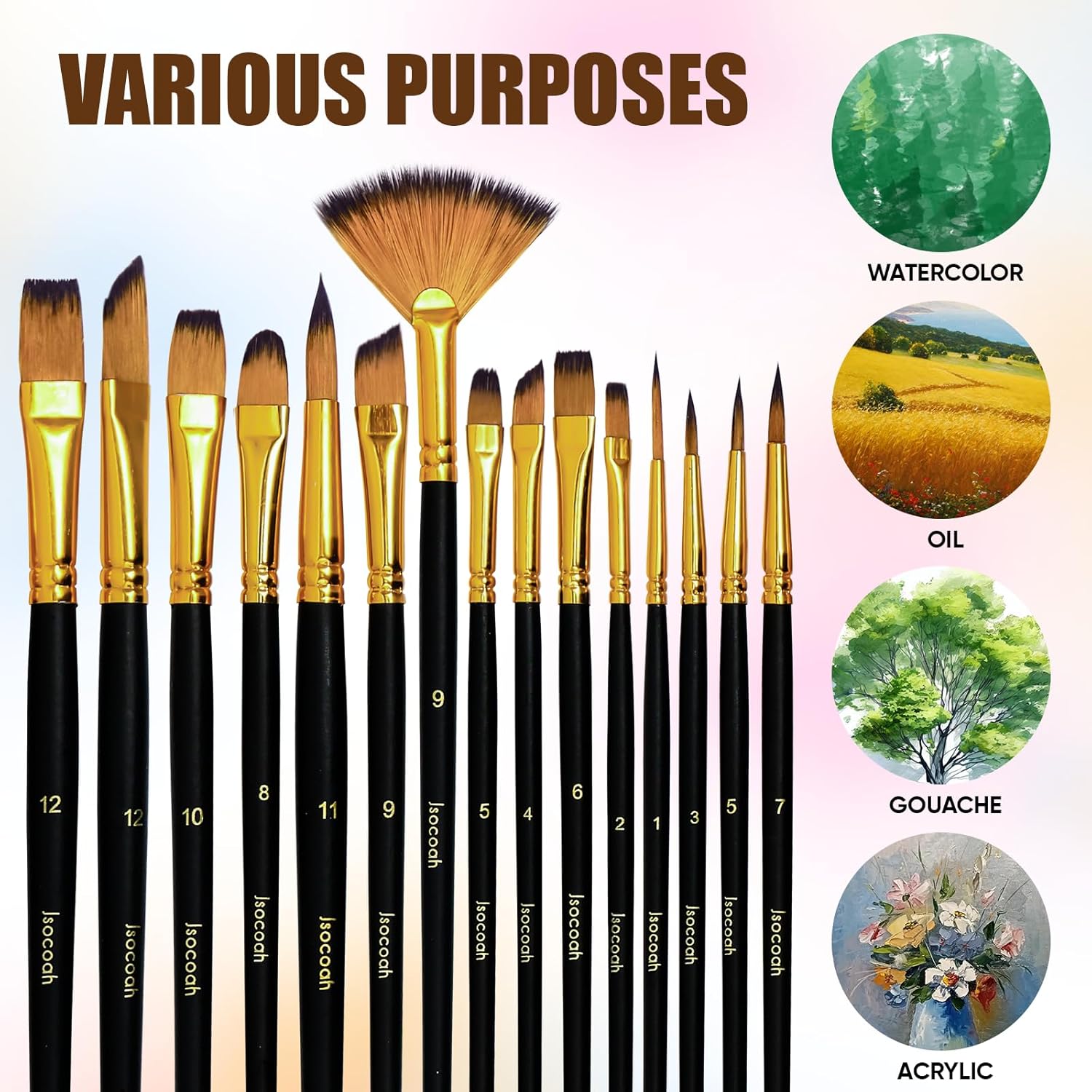 15-Piece Paint Brush Set, Professional Artist Paint Brushes for Kids and Adults - Perfect for Canvas, Fabric, Watercolor, Oil or Acrylic Painting - Ideal for Beginners & Professionals - Image 7
