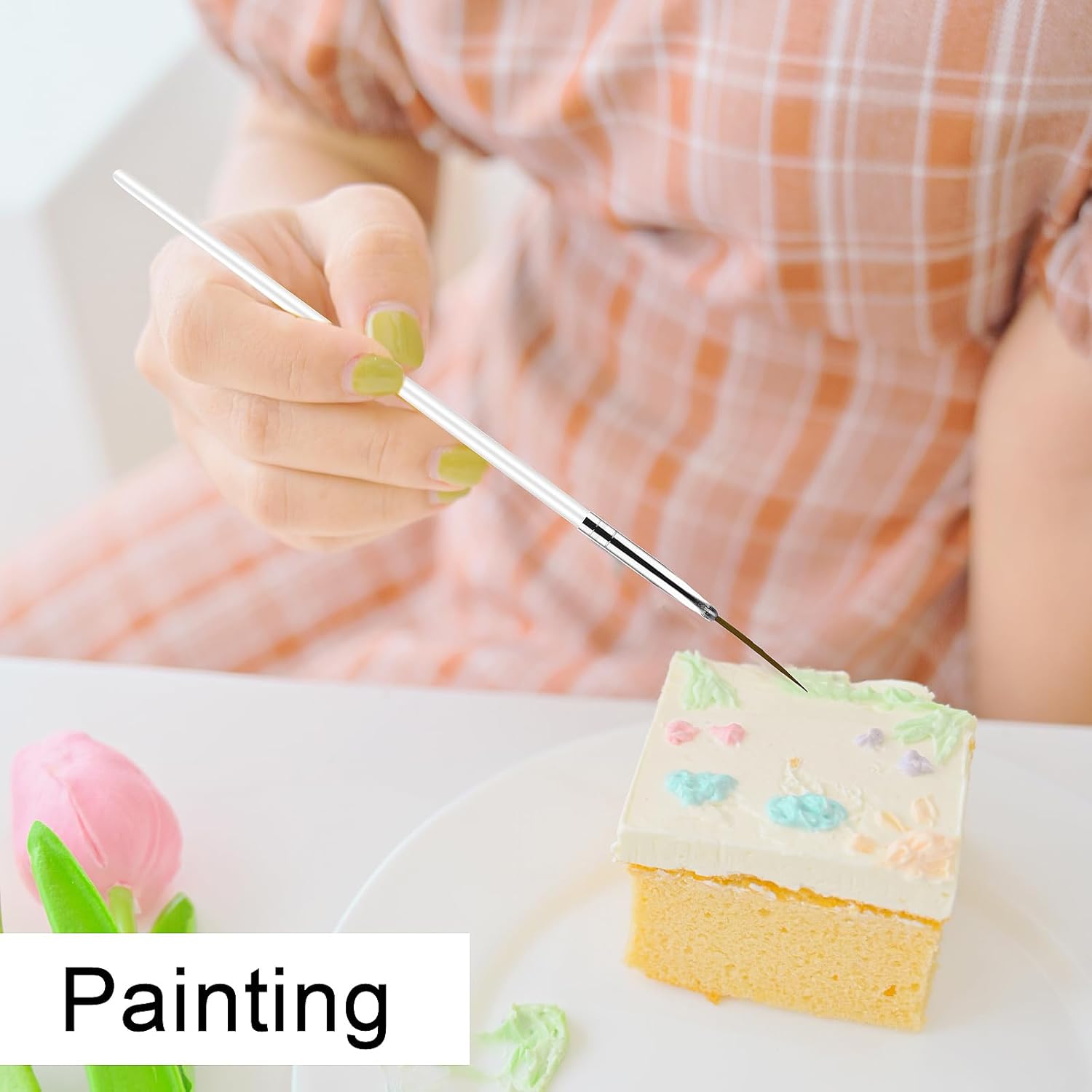 15Pcs Cake Decorating Brushes, Cake Painting Brushes Kit Food Safe Paint Brushes Multiple Function Cookie Brushes Fondant Sugar DIY Tool Set Candy Icing Pastry Brush for Baking(White) - Image 4