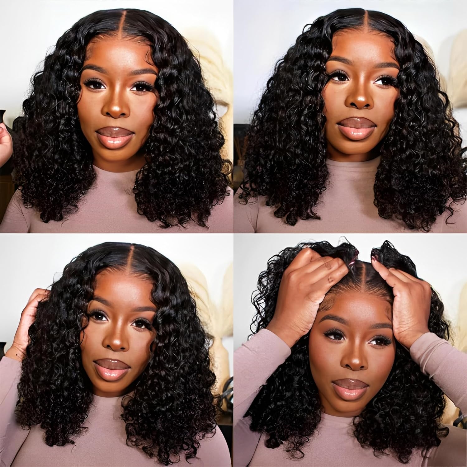 16 Inch HD Deep Wave Glueless Lace Front Bob Wig 210 Density Human Hair Pre Plucked Curly For Black Women - Image 8