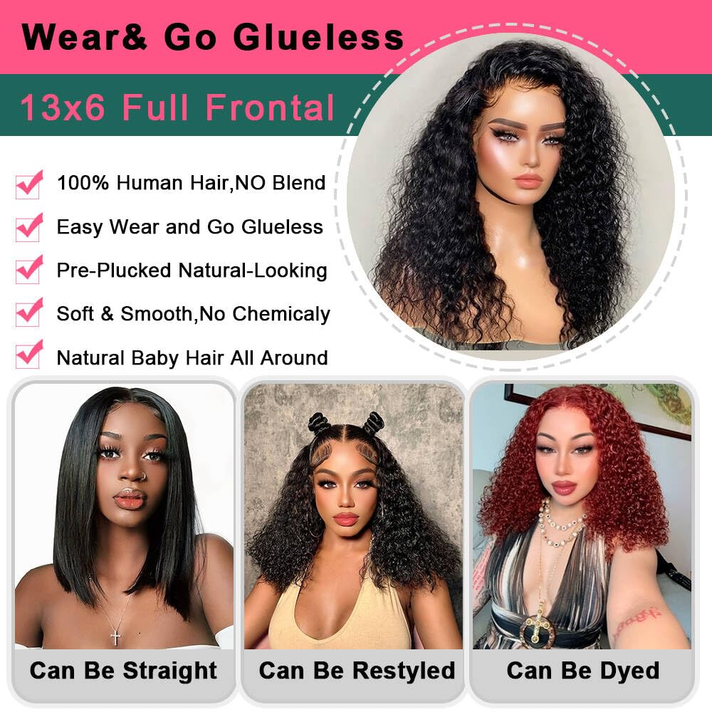 16 Inch HD Deep Wave Glueless Lace Front Bob Wig 210 Density Human Hair Pre Plucked Curly For Black Women - Image 3