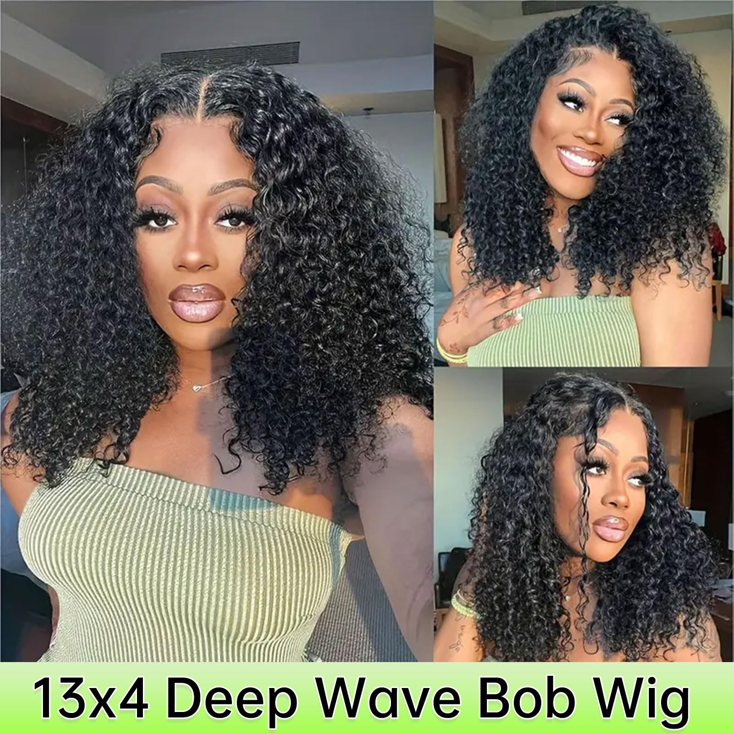 16 Inch Deep Wave Human Hair Bob Wig 200% Density HD Lace Frontal - Image 5