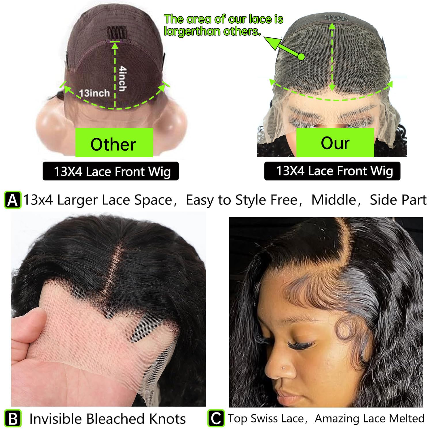 16 Inch Deep Wave Human Hair Bob Wig 200% Density HD Lace Frontal - Image 4