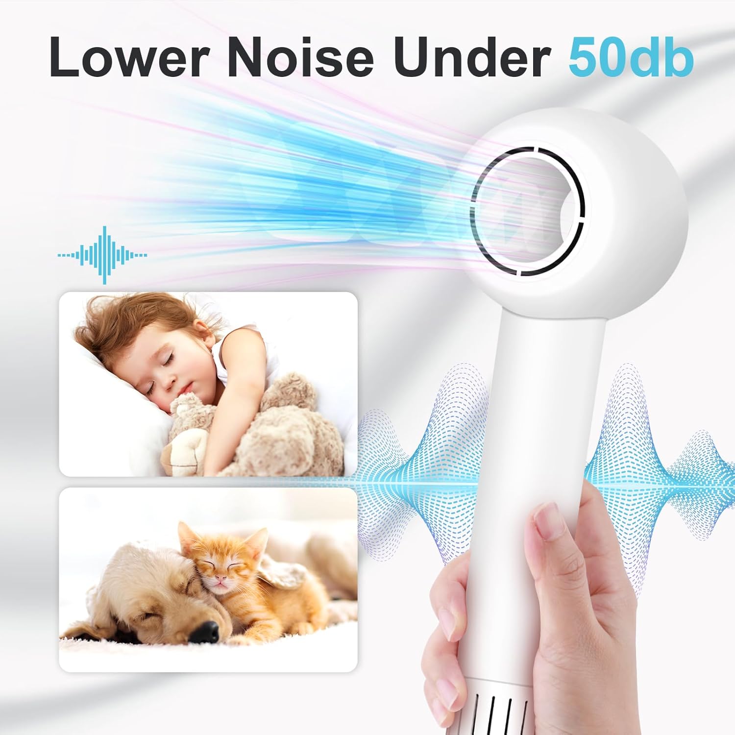 160000 RPM High Speed Hair Dryer, Brushless Motor 500 Million Negative Ionic Blow Dryer, Travel Fast Drying Hairdryer, Low Noise, Lightweight, Blowdryer with Nozzle, Home Use,White - Image 6