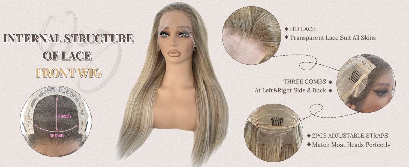 180% Density Glueless Wigs Blonde Highlights to White Blonde Brazilian Human Hair Wig