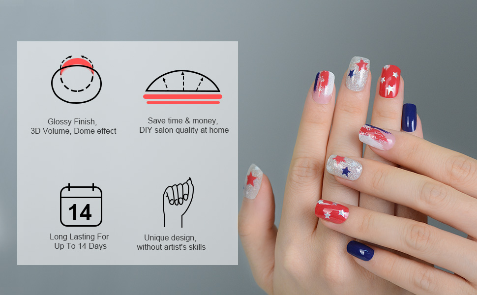 semi cured gel nail stickers patriotic