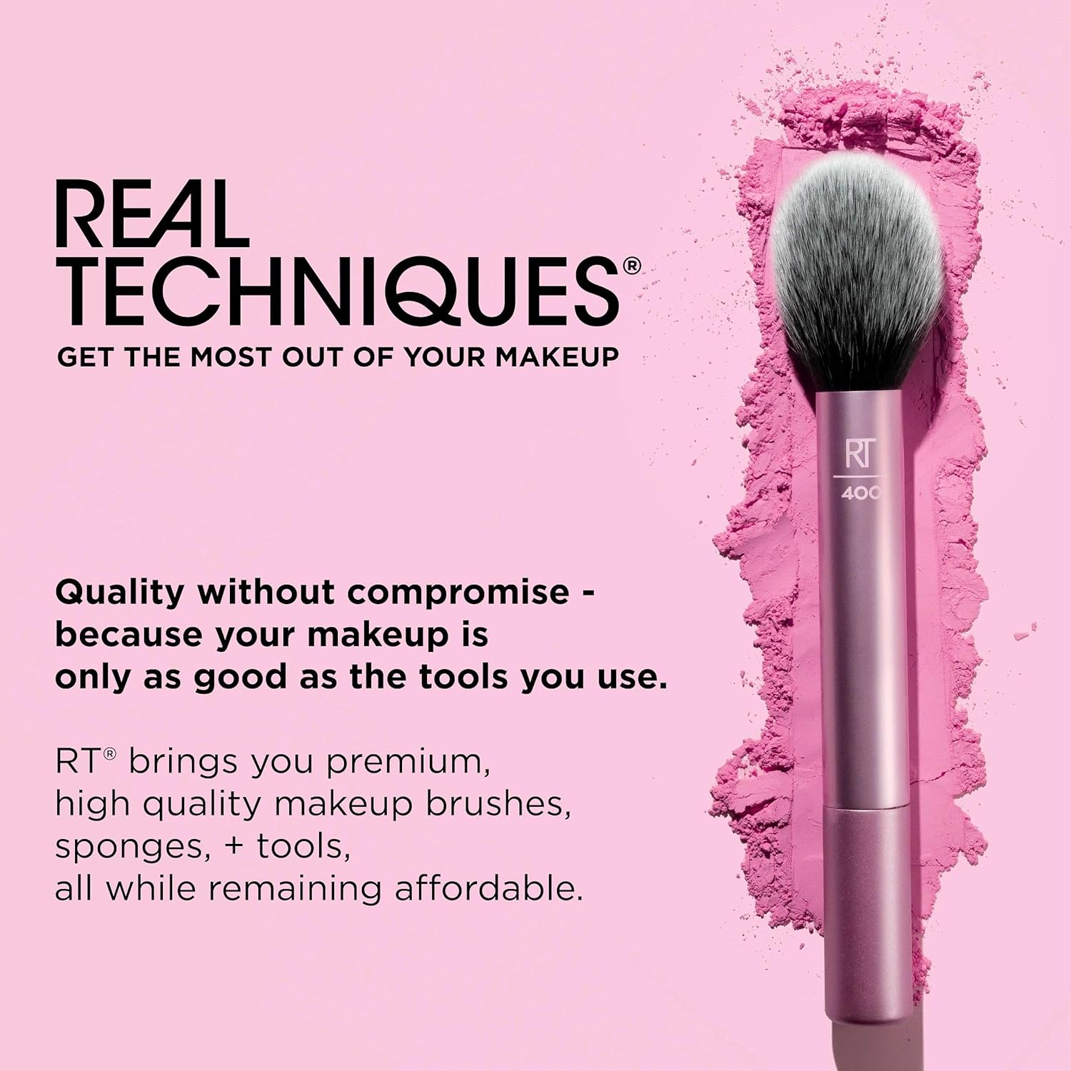 Real Techniques Tapered Cheek Makeup Brush, For Blush, Highlighter, Loose, Or Pressed Powder, Blush Brush With Synthetic Bristles, Precise Makeup Application, Aluminum Handle, Cruelty Free, 1 Count - Image 9