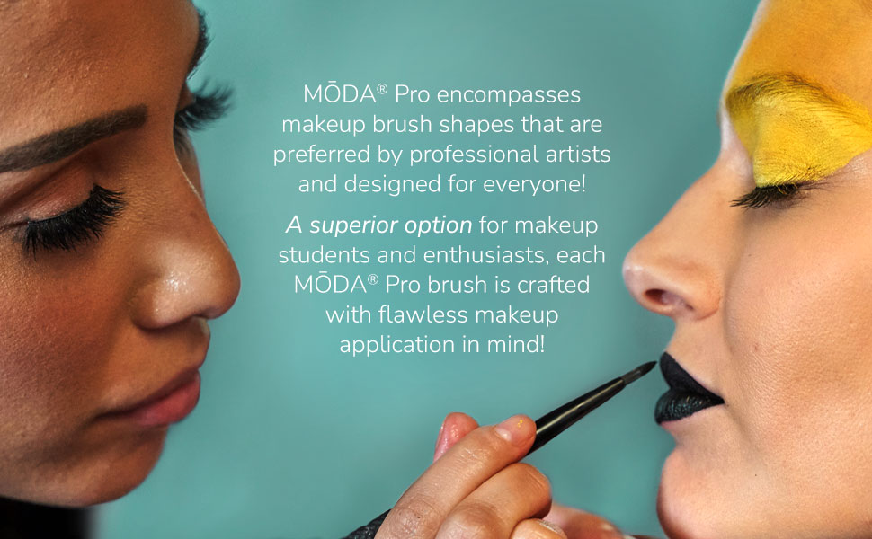 Makeup artist using MODA Pro on model, a superior option for students, enthusiasts, and pros