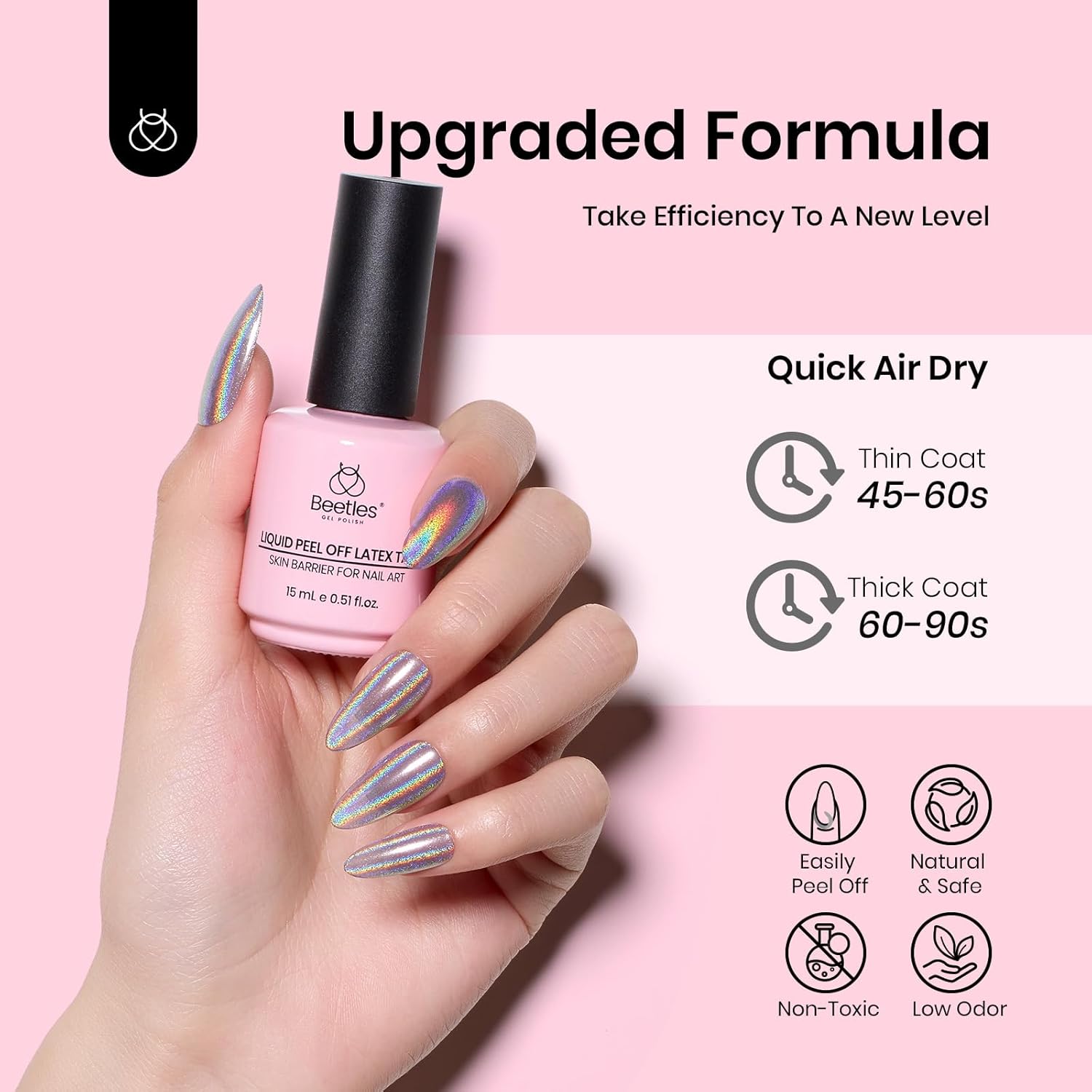 Beetles Liquid Latex for Nail 15ml - Peel off Nail Polish Cuticle Guard with Plastic Nail Care Stick Nails Design Air-Dry Liquid Latex Barrier for Protector Fingers - Image 4