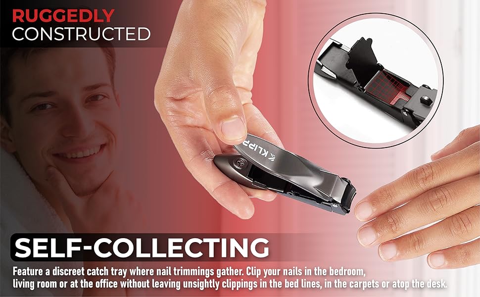 Nail clippers showing self-collecting tray