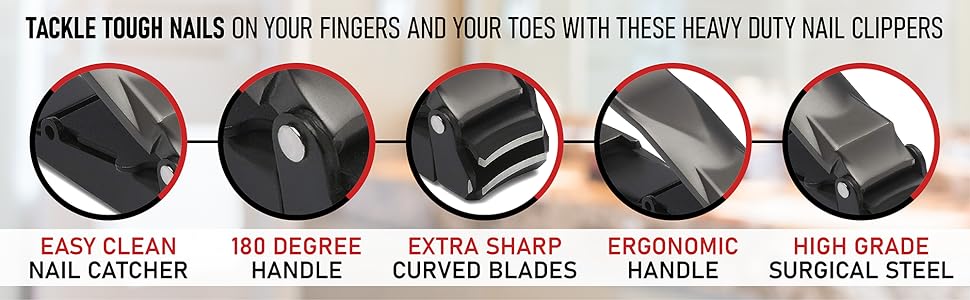 Nail clippers showing usage on fingers and toes