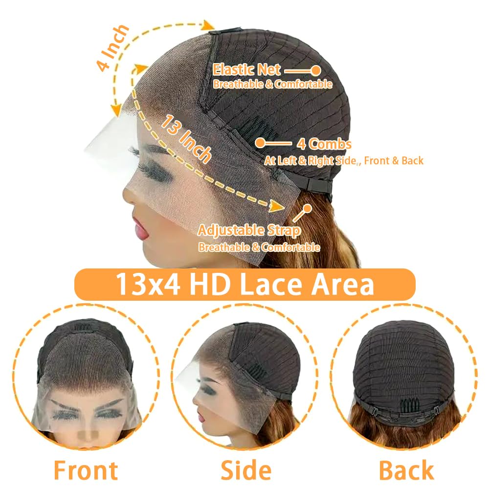 Honey Blonde Ombre Lace Front Wig Human Hair 22 Inch Highlight 13X4 Body Wave Lace Front Wigs Human Hair Pre Plucked with Baby Hair 180% Density 4/27 Colored Frontal Wigs Human Hair for Women - Image 3