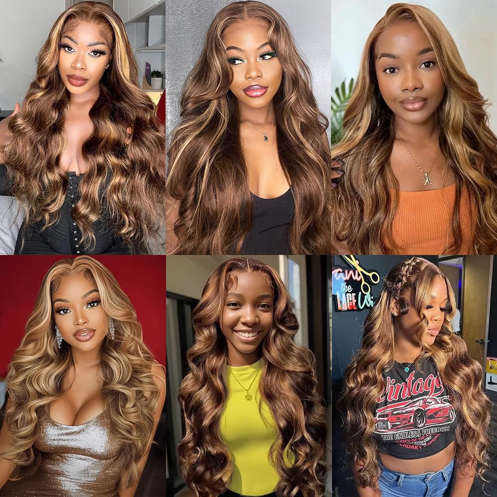 Honey Blonde Ombre Lace Front Wig Human Hair 22 Inch Highlight 13X4 Body Wave Lace Front Wigs Human Hair Pre Plucked with Baby Hair 180% Density 4/27 Colored Frontal Wigs Human Hair for Women - Image 6