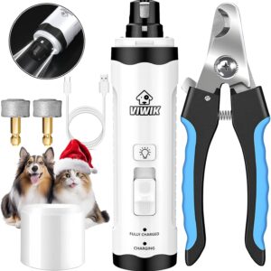 VIWIK Dog Nail Grinder with Dog Nail Trimmers, Dog Nail Clippers Kit for Large Medium Small Dogs & Cats, Quiet Electric 2-Speed USB Rechargeable Pet Nail Grinder with Light, Gifts for Dog Lovers