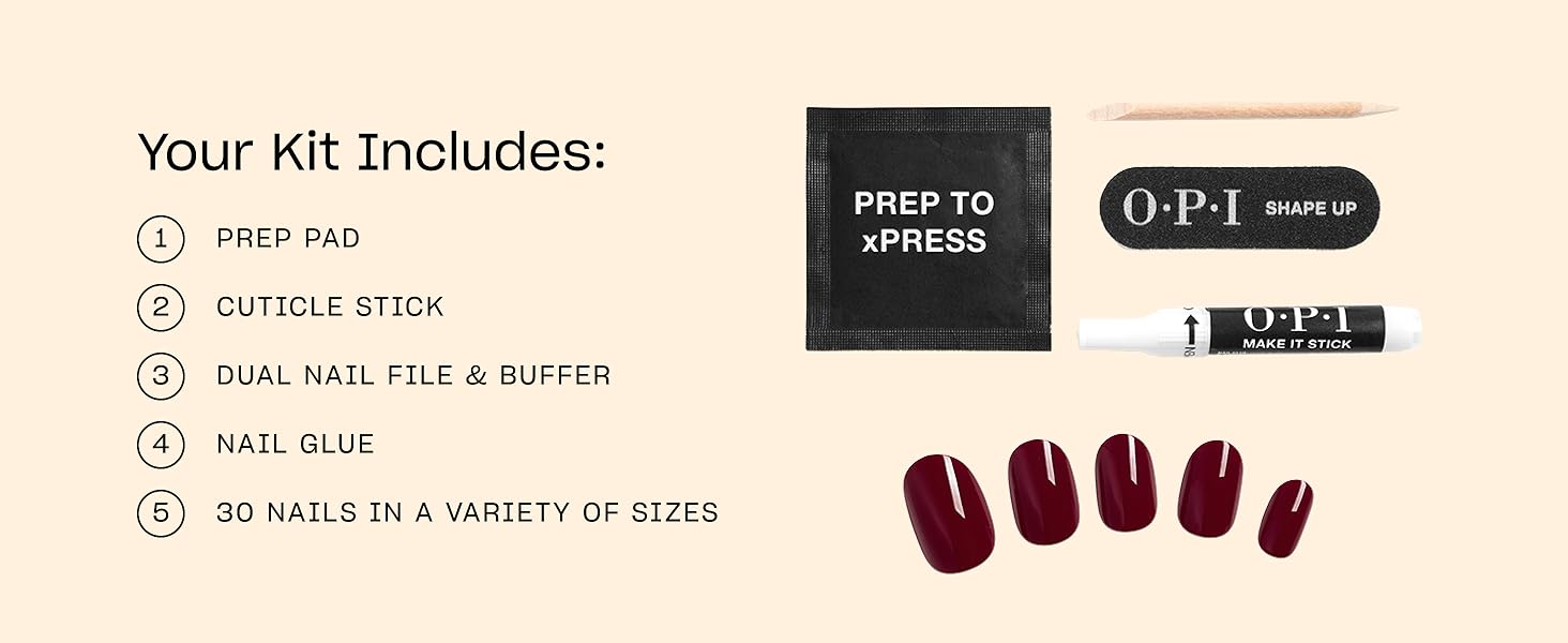 OPI xPress/ON Press On Nails Kit Contents
