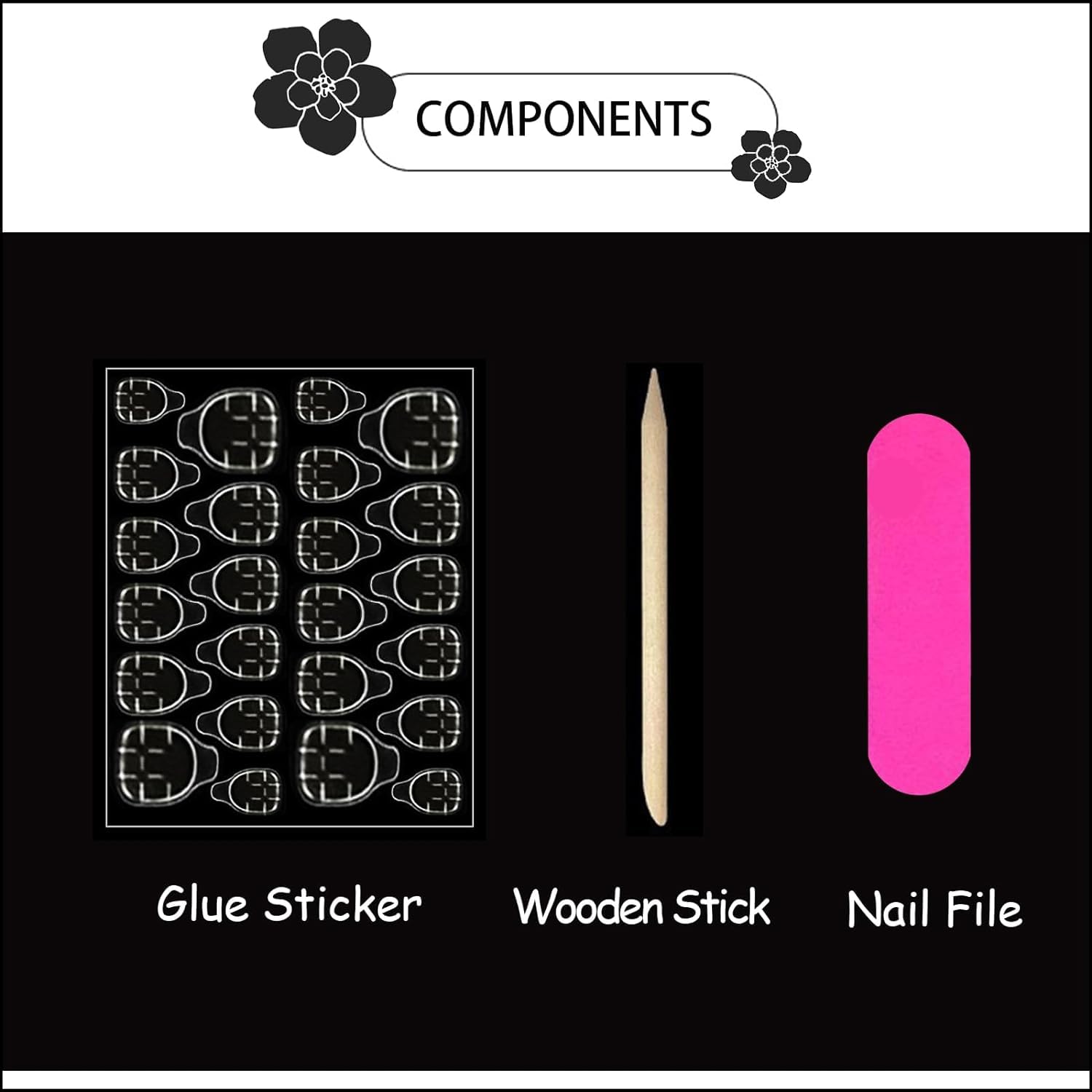 24Pcs French Press on Nails Short Square Fake Nails with Flowers and Leaf Design Summer Jelly Glue Nails White Outline False Nails Glossy Acrylic Stick on Nails for Women Girls - Image 6