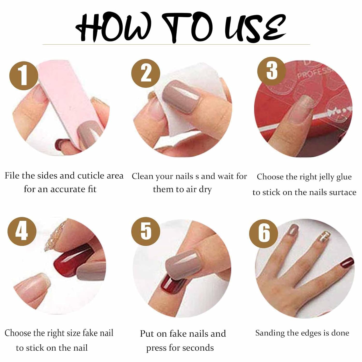 Long Press on Nails Square French Fake Nails Full Cover Nude Acrylic False Nails for Women and Girls 24PCS (Gold Shiny) - Image 6