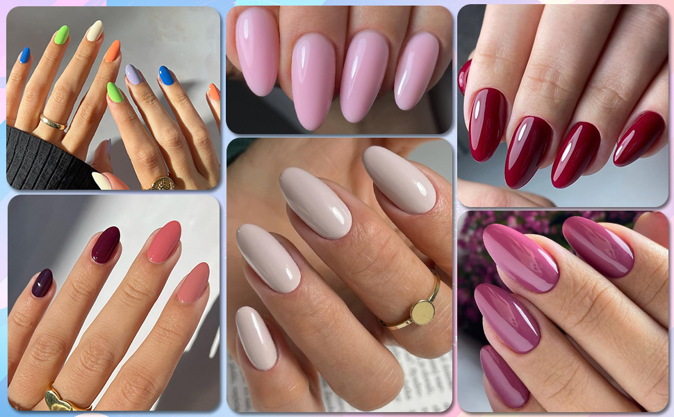 gel almond nails, acrylic nails short almond, artificial nails, red almond nails, glossy false nails