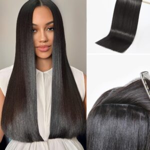 LUVME Invisible Clip in Hair Extensions,16 Inch 2 Pack 220g 12pcs Silky Straight Invisible Clip ins Hair Extensions Human Hair Natural Black Hair for Women