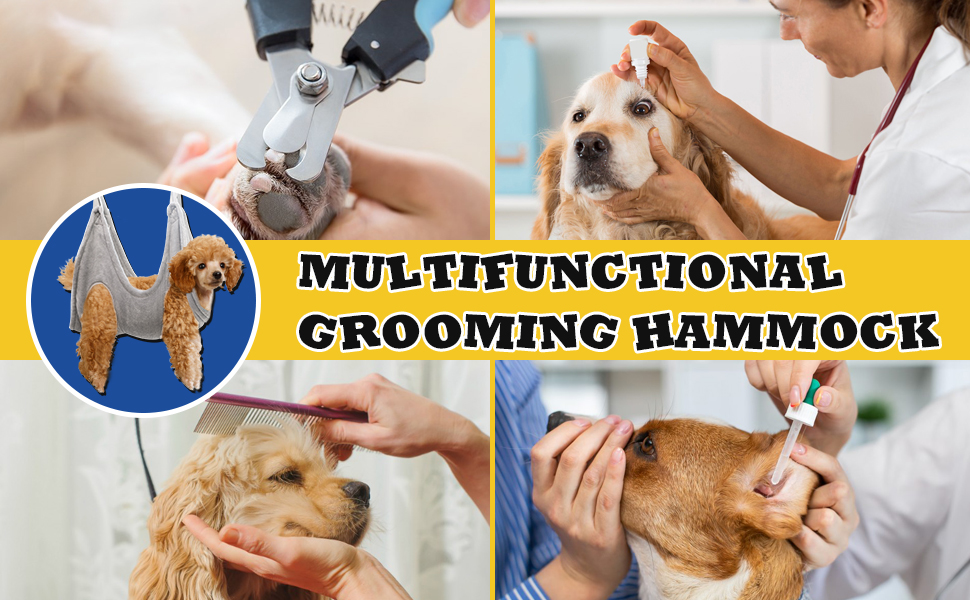 Pet grooming hammock calming effect