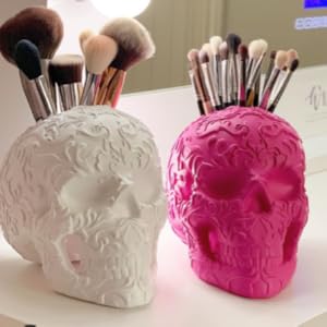 White and Pink skull brush holders
